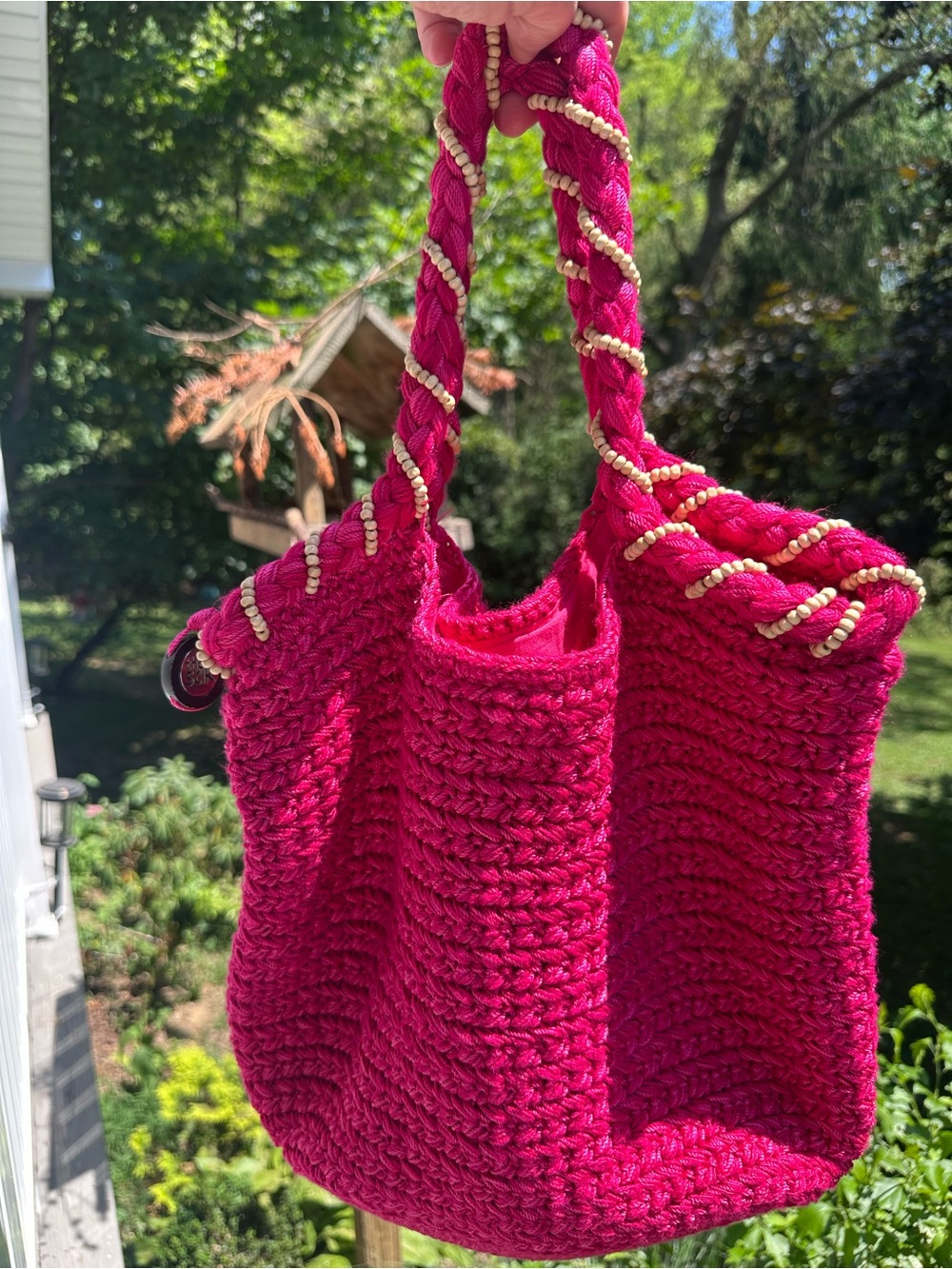 The Sak Fuchsia Crochet Shoulder Bag with Floral Accent - Picture 3 of 10